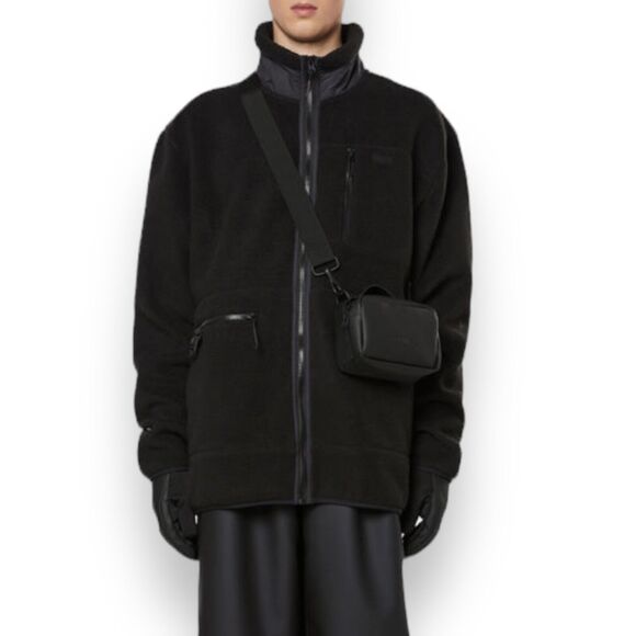 RAINS Heavy Fleece Jacket Adult S Long Black Zip Up Full Boxy Fit Layer Unisex - Picture 11 of 13